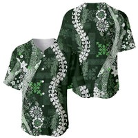 Hawaii Puakenikeni and Maile Lei Baseball Jersey Green Japanese Wave Style - Polynesian Pride