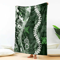 Hawaii Puakenikeni and Maile Lei Blanket Green Japanese Wave Style LT9 - Polynesian Pride