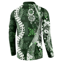 Hawaii Puakenikeni and Maile Lei Button Sweatshirt Green Japanese Wave Style - Polynesian Pride