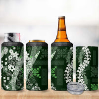 Hawaii Puakenikeni and Maile Lei 4 in 1 Can Cooler Tumbler Green Japanese Wave Style - Polynesian Pride