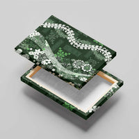 Hawaii Puakenikeni and Maile Lei Canvas Wall Art Green Japanese Wave Style - Polynesian Pride