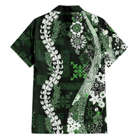 Hawaii Puakenikeni and Maile Lei Family Matching Off Shoulder Maxi Dress and Hawaiian Shirt Green Japanese Wave Style - Polynesian Pride