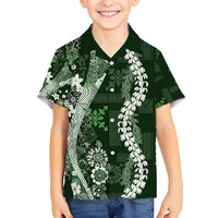Hawaii Puakenikeni and Maile Lei Family Matching Puletasi and Hawaiian Shirt Green Japanese Wave Style LT9 Son's Shirt Green - Polynesian Pride