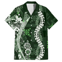 Hawaii Puakenikeni and Maile Lei Family Matching Summer Maxi Dress and Hawaiian Shirt Green Japanese Wave Style - Polynesian Pride