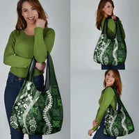 Hawaii Puakenikeni and Maile Lei Grocery Bag Green Japanese Wave Style - Polynesian Pride