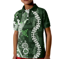 Hawaii Puakenikeni and Maile Lei Kid Polo Shirt Green Japanese Wave Style - Polynesian Pride
