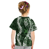 Hawaii Puakenikeni and Maile Lei Kid T Shirt Green Japanese Wave Style - Polynesian Pride
