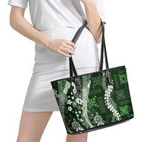 Hawaii Puakenikeni and Maile Lei Leather Tote Bag Green Japanese Wave Style LT9 - Polynesian Pride