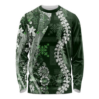 Hawaii Puakenikeni and Maile Lei Long Sleeve Shirt Green Japanese Wave Style - Polynesian Pride