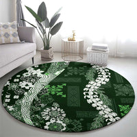Hawaii Puakenikeni and Maile Lei Round Carpet Green Japanese Wave Style - Polynesian Pride
