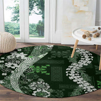 Hawaii Puakenikeni and Maile Lei Round Carpet Green Japanese Wave Style - Polynesian Pride