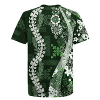 Hawaii Puakenikeni and Maile Lei Rugby Jersey Green Japanese Wave Style - Polynesian Pride