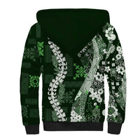 Hawaii Puakenikeni and Maile Lei Sherpa Hoodie Green Japanese Wave Style - Polynesian Pride