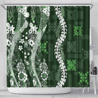 Hawaii Puakenikeni and Maile Lei Shower Curtain Green Japanese Wave Style - Polynesian Pride