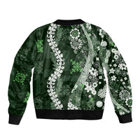Hawaii Puakenikeni and Maile Lei Sleeve Zip Bomber Jacket Green Japanese Wave Style LT9 - Polynesian Pride