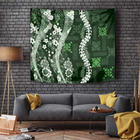 Hawaii Puakenikeni and Maile Lei Tapestry Green Japanese Wave Style - Polynesian Pride