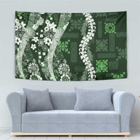 Hawaii Puakenikeni and Maile Lei Tapestry Green Japanese Wave Style - Polynesian Pride