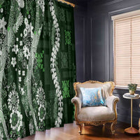 Hawaii Puakenikeni and Maile Lei Window Curtain Green Japanese Wave Style - Polynesian Pride