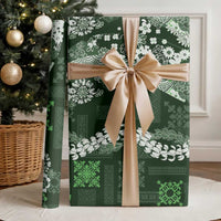 Hawaii Puakenikeni and Maile Lei Wrapping Paper Green Japanese Wave Style - Polynesian Pride