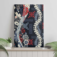 Hawaii Puakenikeni and Maile Lei Canvas Wall Art Navy Blue Japanese Wave Style - Polynesian Pride