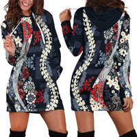 Hawaii Puakenikeni and Maile Lei Hoodie Dress Navy Blue Japanese Wave Style - Polynesian Pride