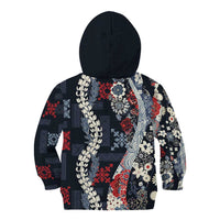 Hawaii Puakenikeni and Maile Lei Kid Hoodie Navy Blue Japanese Wave Style - Polynesian Pride