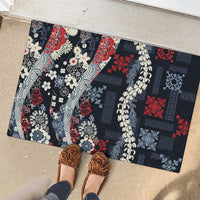 Hawaii Puakenikeni and Maile Lei Rubber Doormat Navy Blue Japanese Wave Style - Polynesian Pride