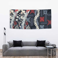 Hawaii Puakenikeni and Maile Lei Tapestry Navy Blue Japanese Wave Style - Polynesian Pride