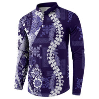 Hawaii Puakenikeni and Maile Lei Button Sweatshirt Purple Japanese Wave Style - Polynesian Pride