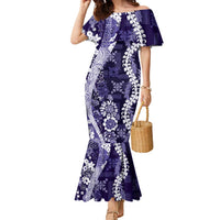 Hawaii Puakenikeni and Maile Lei Family Matching Mermaid Dress and Hawaiian Shirt Purple Japanese Wave Style - Polynesian Pride