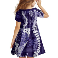 Hawaii Puakenikeni and Maile Lei Family Matching Off The Shoulder Long Sleeve Dress and Hawaiian Shirt Purple Japanese Wave Style - Polynesian Pride