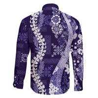 Hawaii Puakenikeni and Maile Lei Family Matching Off The Shoulder Long Sleeve Dress and Hawaiian Shirt Purple Japanese Wave Style - Polynesian Pride