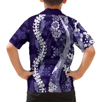 Hawaii Puakenikeni and Maile Lei Kid Hawaiian Shirt Purple Japanese Wave Style - Polynesian Pride