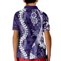 Hawaii Puakenikeni and Maile Lei Kid Polo Shirt Purple Japanese Wave Style - Polynesian Pride
