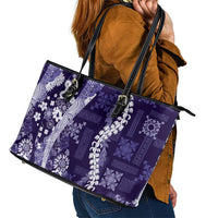 Hawaii Puakenikeni and Maile Lei Leather Tote Bag Purple Japanese Wave Style LT9 - Polynesian Pride