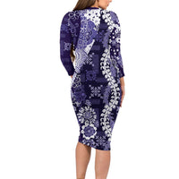 Hawaii Puakenikeni and Maile Lei Long Sleeve Bodycon Dress Purple Japanese Wave Style - Polynesian Pride