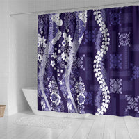 Hawaii Puakenikeni and Maile Lei Shower Curtain Purple Japanese Wave Style - Polynesian Pride