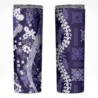 Hawaii Puakenikeni and Maile Lei Skinny Tumbler Purple Japanese Wave Style - Polynesian Pride
