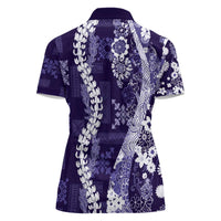 Hawaii Puakenikeni and Maile Lei Women Polo Shirt Purple Japanese Wave Style - Polynesian Pride