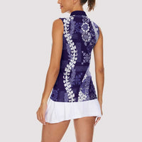 Hawaii Puakenikeni and Maile Lei Women Sleeveless Polo Shirt Purple Japanese Wave Style - Polynesian Pride