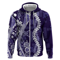 Hawaii Puakenikeni and Maile Lei Zip Hoodie Purple Japanese Wave Style - Polynesian Pride