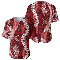 Hawaii Puakenikeni and Maile Lei Baseball Jersey Red Japanese Wave Style - Polynesian Pride