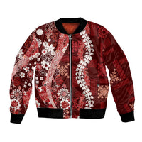 Hawaii Puakenikeni and Maile Lei Bomber Jacket Red Japanese Wave Style - Polynesian Pride