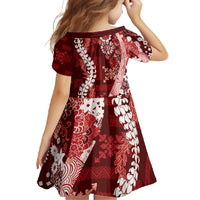 Hawaii Puakenikeni and Maile Lei Family Matching Long Sleeve Bodycon Dress and Hawaiian Shirt Red Japanese Wave Style LT9 - Polynesian Pride