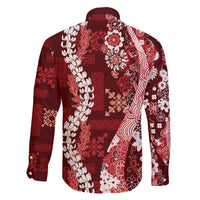 Hawaii Puakenikeni and Maile Lei Family Matching Long Sleeve Bodycon Dress and Hawaiian Shirt Red Japanese Wave Style LT9 - Polynesian Pride
