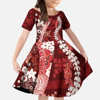 Hawaii Puakenikeni and Maile Lei Family Matching Off Shoulder Maxi Dress and Hawaiian Shirt Red Japanese Wave Style - Polynesian Pride