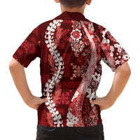 Hawaii Puakenikeni and Maile Lei Family Matching Off Shoulder Short Dress and Hawaiian Shirt Red Japanese Wave Style - Polynesian Pride
