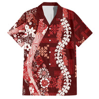 Hawaii Puakenikeni and Maile Lei Family Matching Summer Maxi Dress and Hawaiian Shirt Red Japanese Wave Style - Polynesian Pride