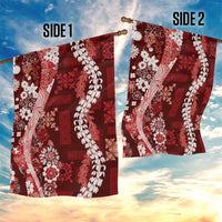 Hawaii Puakenikeni and Maile Lei Garden Flag Red Japanese Wave Style - Polynesian Pride