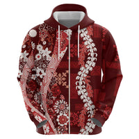 Hawaii Puakenikeni and Maile Lei Hoodie Red Japanese Wave Style - Polynesian Pride